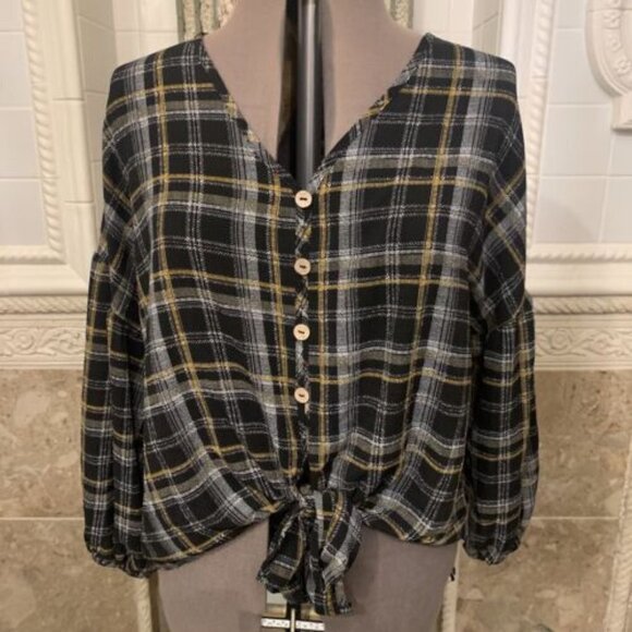 Blu Pepper. Size L. Pullover.  Balloon Sleeve. Blouson. Tie. B84. - Picture 1 of 6